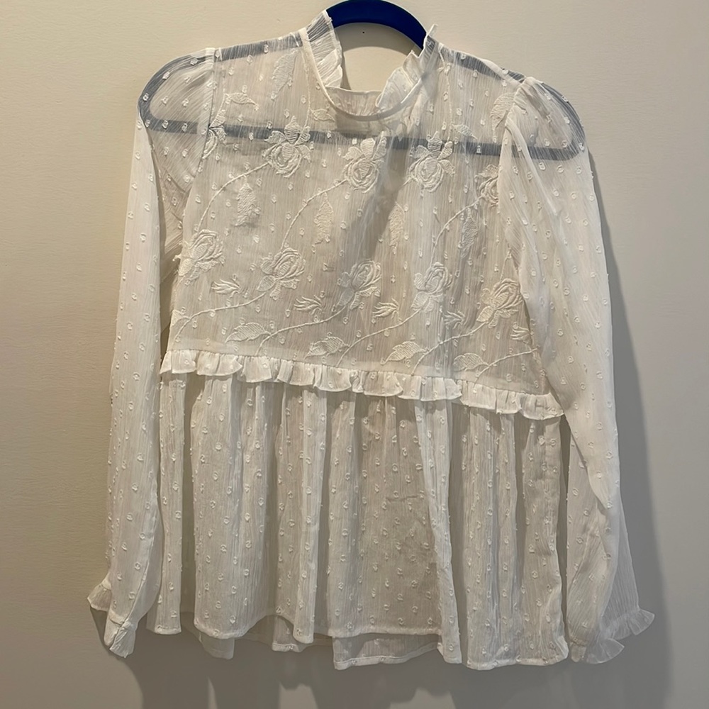 Rue Meadow Anthropologie Embroidered Lace Ivory Blouse 6